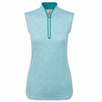 Footjoy Dames Front Tank Print Wit Turquiose