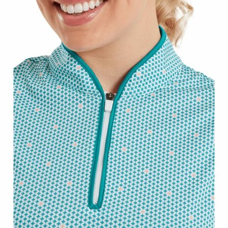 Footjoy Dames Front Tank Print Wit Turquiose