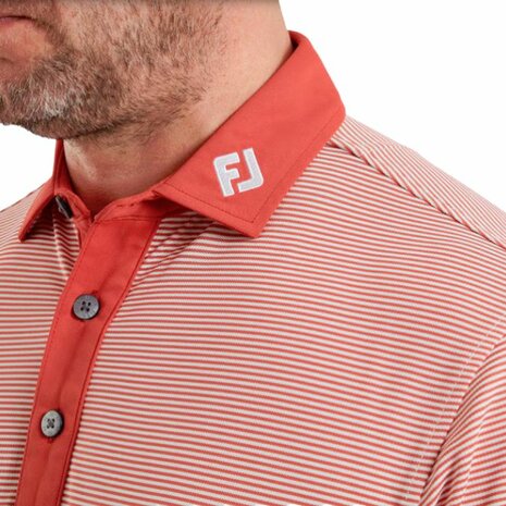 Footjoy Feeder Stripe Pique Heren Poloshirt Rood Wit