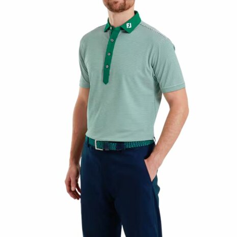 Footjoy Feeder Stripe Pique Heren Poloshirt Groen Wit
